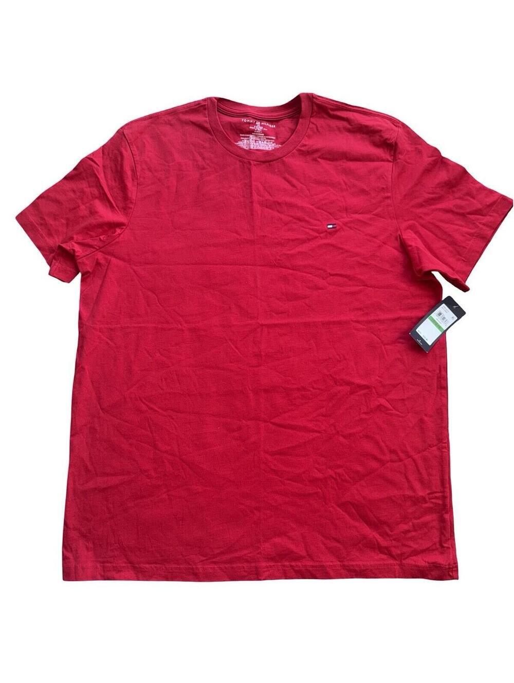 TOMMY HILFIGER Men's L Red T-Shirt Short Sleeve, Crew Neck Classic Core Flag New